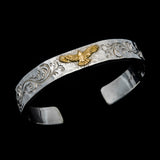 MOTOR BG-03 , FLAT HAMMERED BANGLE (18K GOLD ACCENT)  /  K18イーグルメタル付唐草槌目平打ちバングル